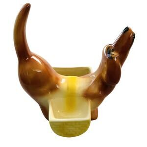 Vintage AL Hirsch “Rover” Dachshund Ceramic Dresser Caddy/Valet Planter MCM 1950
